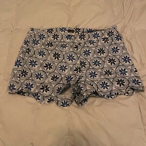 Mudpie Blue and White Patterned Women’s scalloped  Shorts